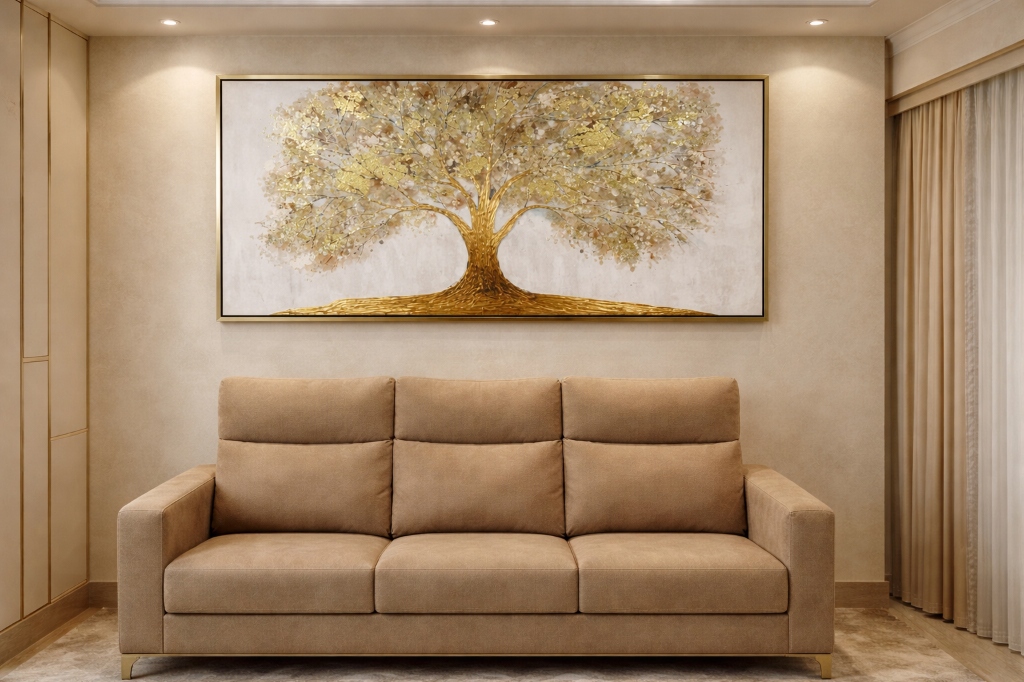 Beige Sofa with Golden Tree Art